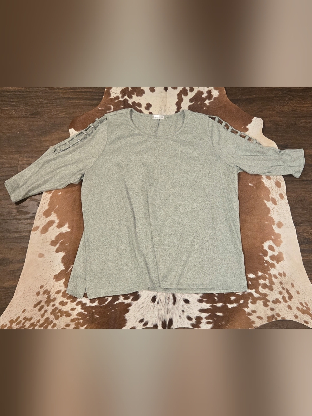 89th + Madison 3/4 Sleeve Top W/ Cold Shoulder Rhinestone Detailing